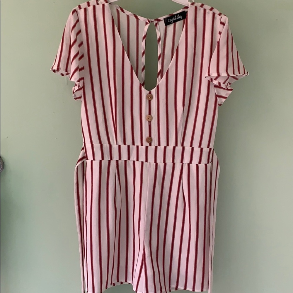 Red and white striped romper